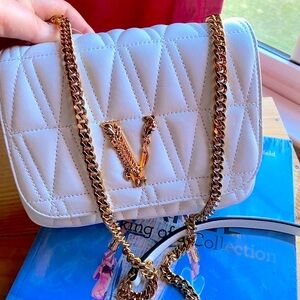 SOLD!!!Versace White Quilted Crossbody Bag with Gold Chain